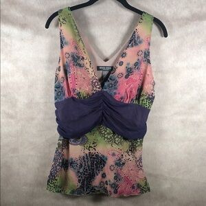 Vintage Bisou Bisou Y2K Fairy Whimsy Multicolor Babydoll Wacky Print Blouse